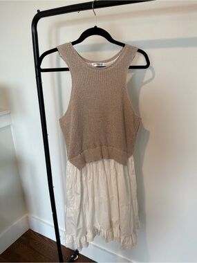 vestique Beige Knit Tank with White Skirt Layered Dress